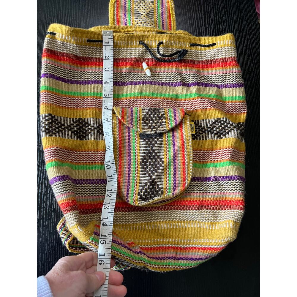 Funky Boho Striped Earthy Rustic Woven Drawstring Backpack - Picture 3 of 9